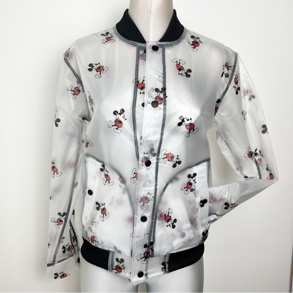 Disney Parks Mickey Mouse Rain Bomber Jacket Transparent Frosted Size Small NEW - Picture 2 of 7